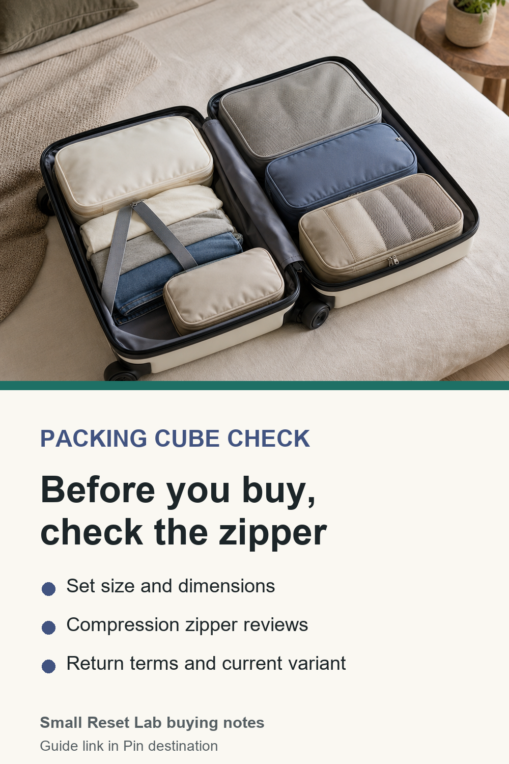 Packing cube zipper review checklist from Small Reset Lab